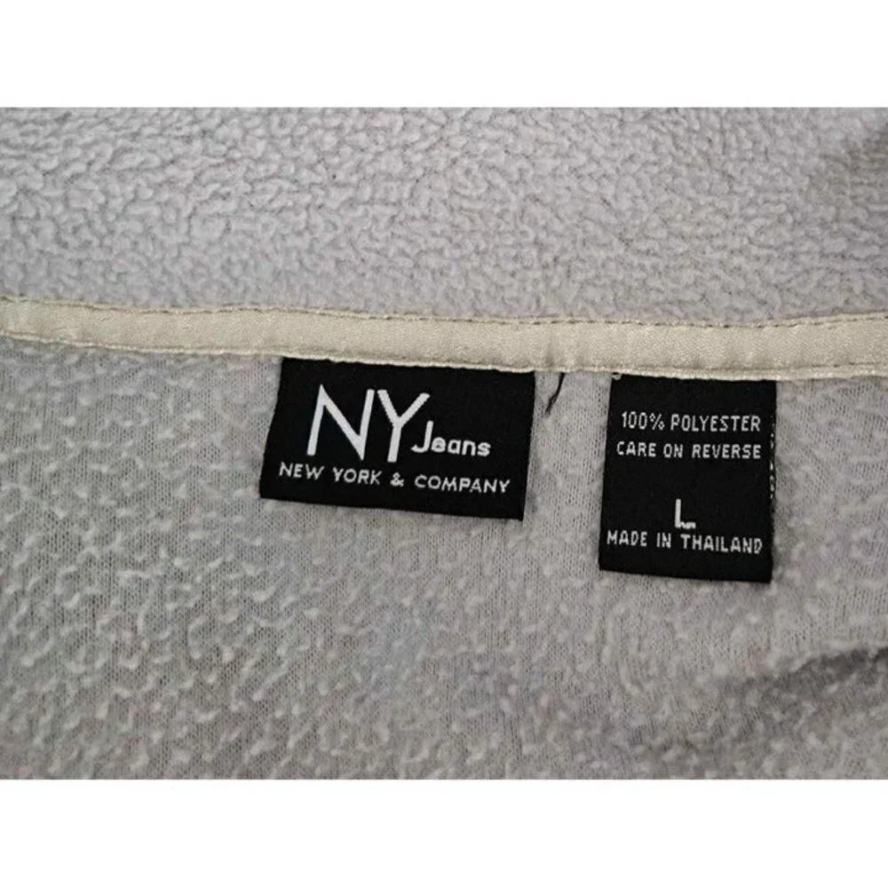 NY Jeans Gray Long Sleeve 1/4 Zip Stretch Fleece Pullover Cinch Bottom Top Sz L